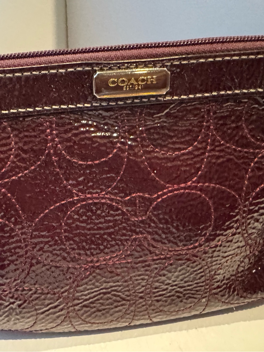 Coach Patent Leather Wristlet  in Burgundy
